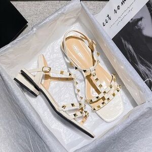 Chic White and Gold Studded Sandals